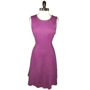 WHITE HOUSE BLACK MARKET Sz M A-Line Dress Purple Ponte Knit Sleeveless Stretch